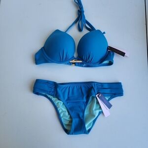 NWT Victoria’s Secret Bombshell Add 2 Cups Push up Swim Set Turquoise 32AA / XS